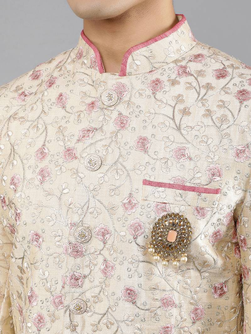 men's floral embroidery sherwani set