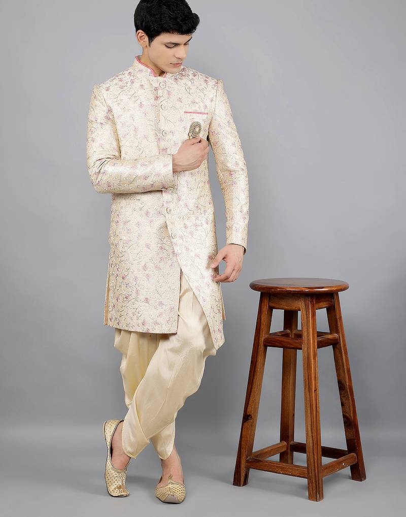 men's floral embroidery sherwani set