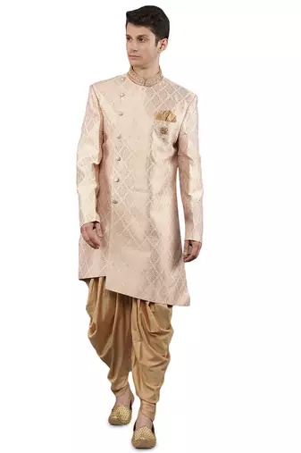 men's geomatric woven design sherwani set