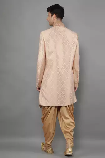 men's geomatric woven design sherwani set