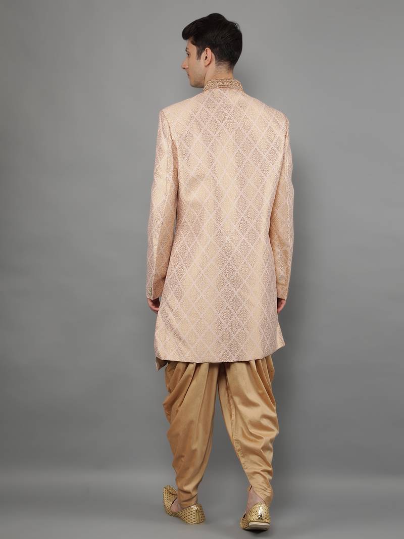 men's geomatric woven design sherwani set