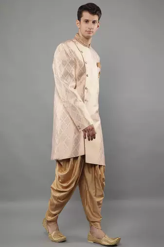 men's geomatric woven design sherwani set