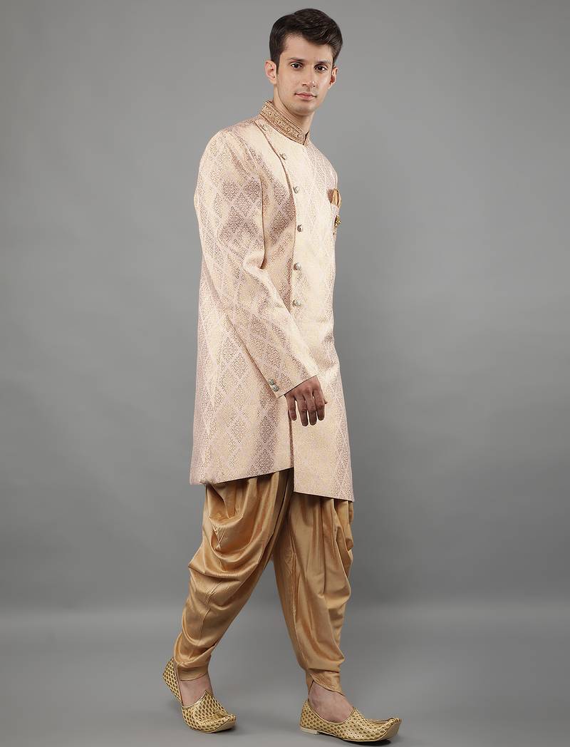 men's geomatric woven design sherwani set