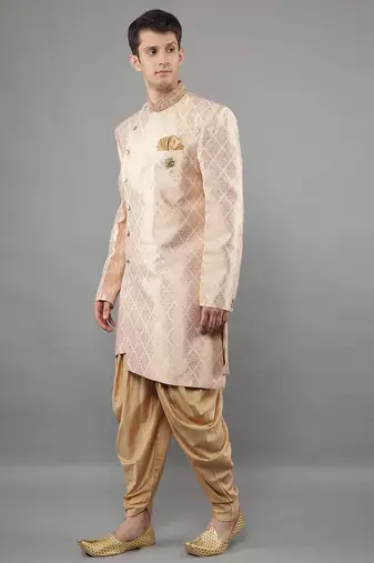 men's geomatric woven design sherwani set
