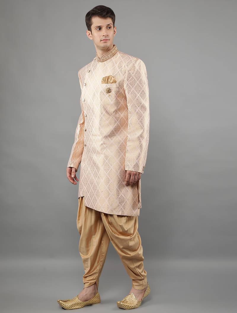 men's geomatric woven design sherwani set