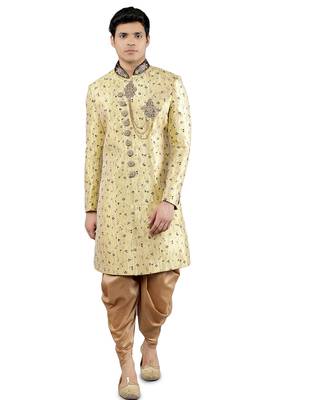 men's floral woven design with embroidered sherwani set 1