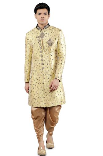 men's floral woven design with embroidered sherwani set