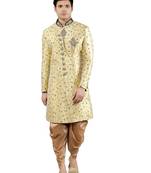 men's floral woven design with embroidered sherwani set