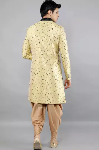 men's floral woven design with embroidered sherwani set