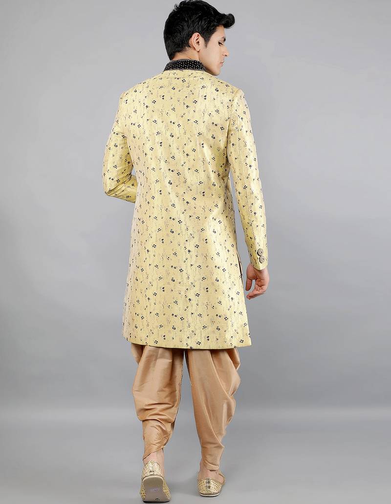 men's floral woven design with embroidered sherwani set