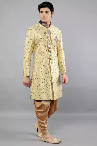 men's floral woven design with embroidered sherwani set