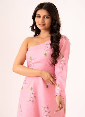Pink rayon cotton floral printed one shoulder jumpsuit 2