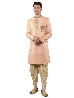 men's floral woven design with embroidered sherwani set 1