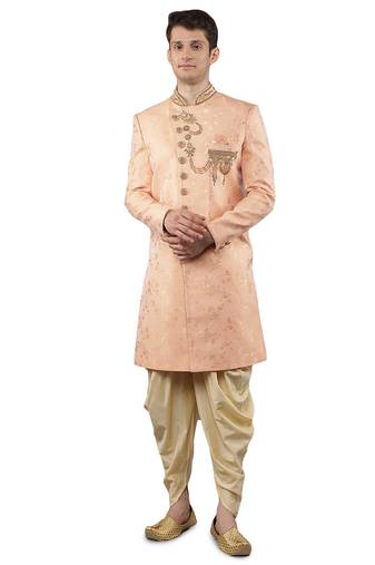 men's floral woven design with embroidered sherwani set