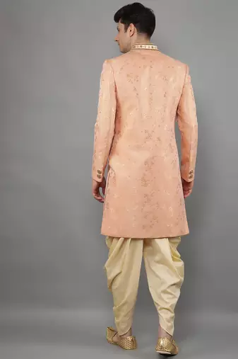 men's floral woven design with embroidered sherwani set