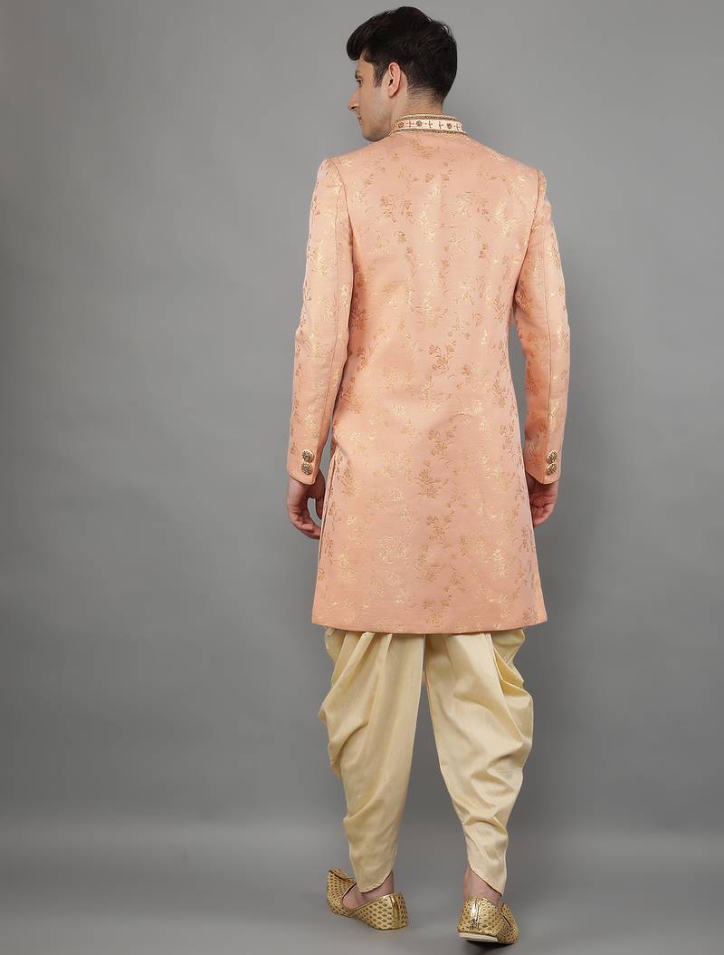 men's floral woven design with embroidered sherwani set