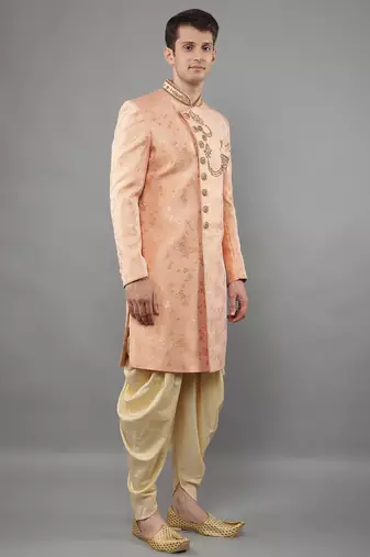 men's floral woven design with embroidered sherwani set