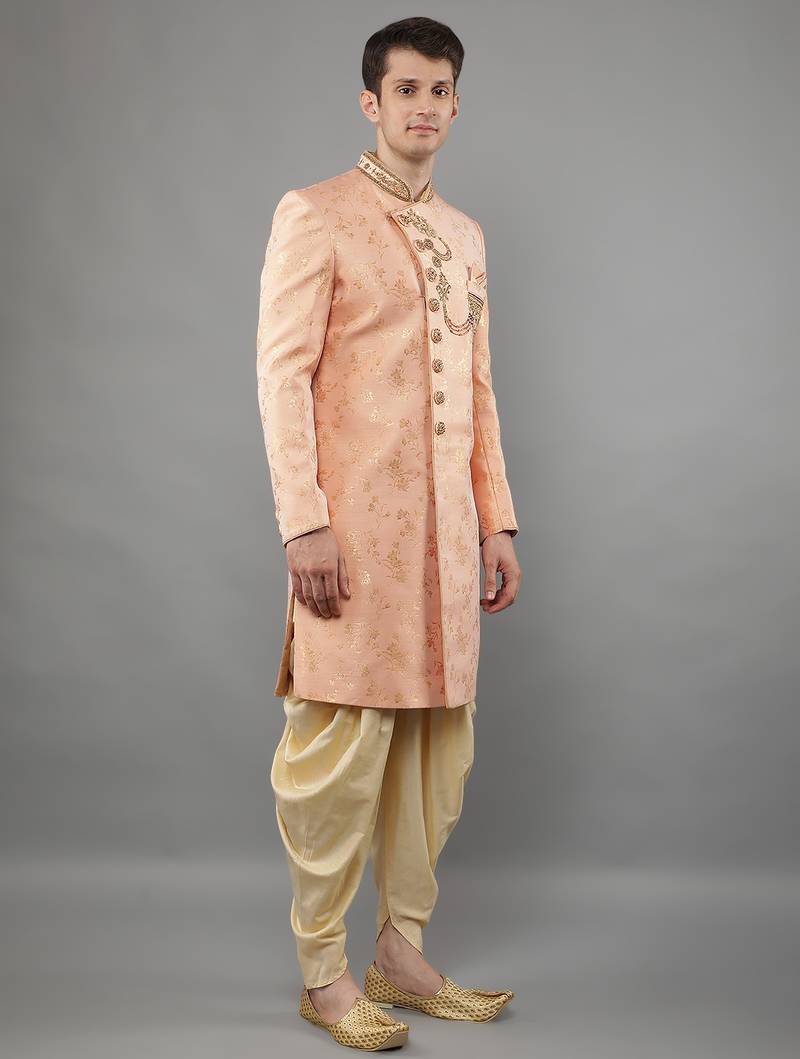 men's floral woven design with embroidered sherwani set