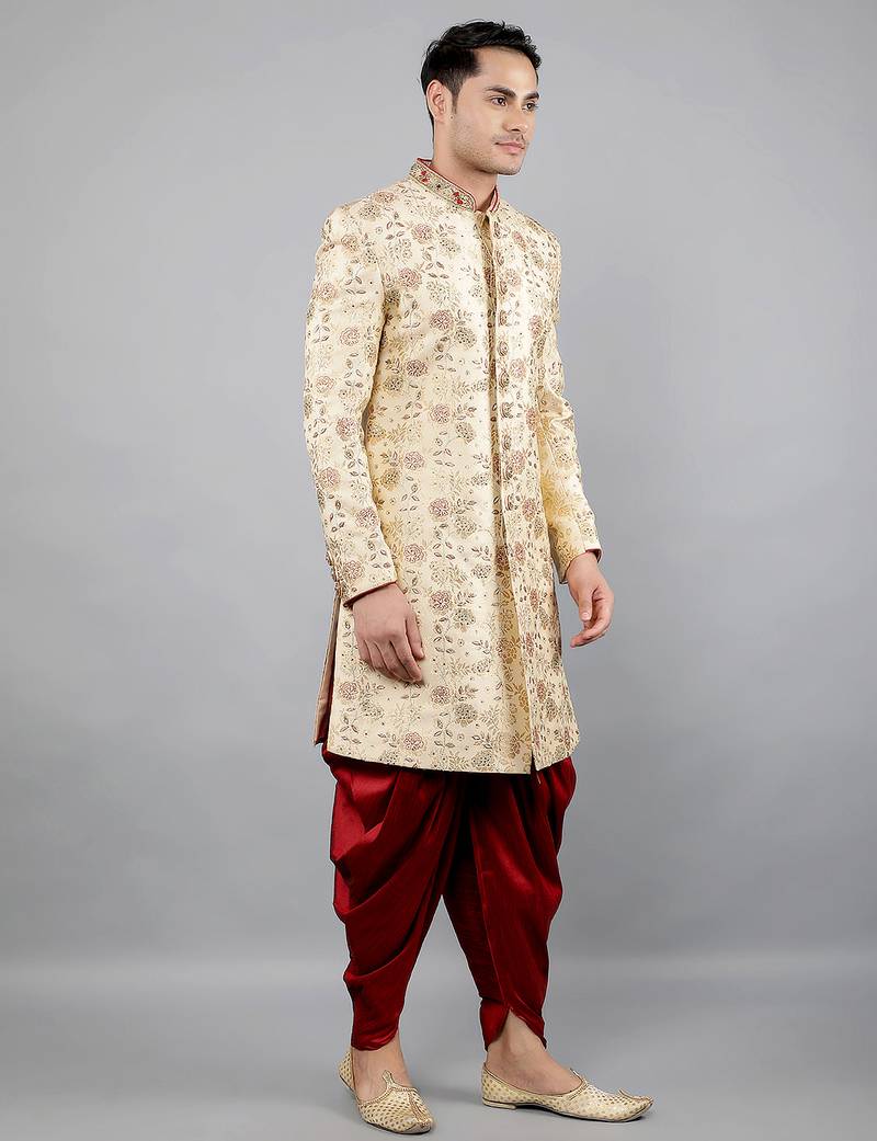  men's floral embroidered sherwani set