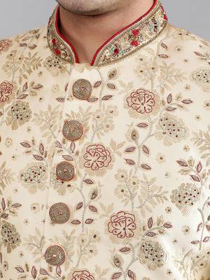  men's floral embroidered sherwani set 4