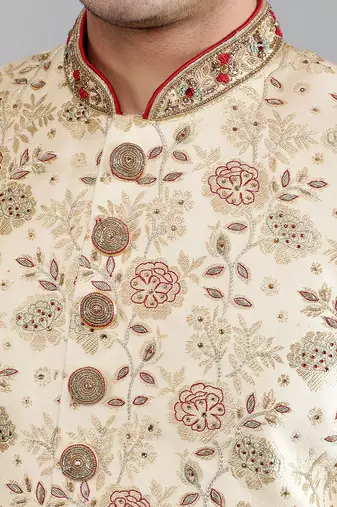  men's floral embroidered sherwani set