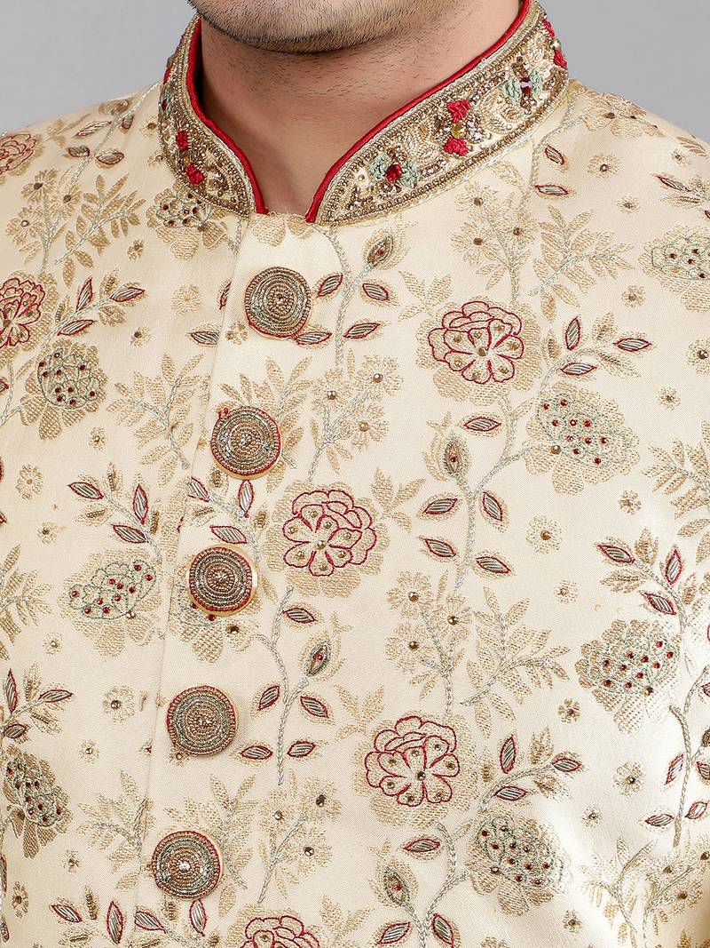 men's floral embroidered sherwani set