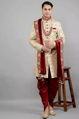  men's floral embroidered sherwani set