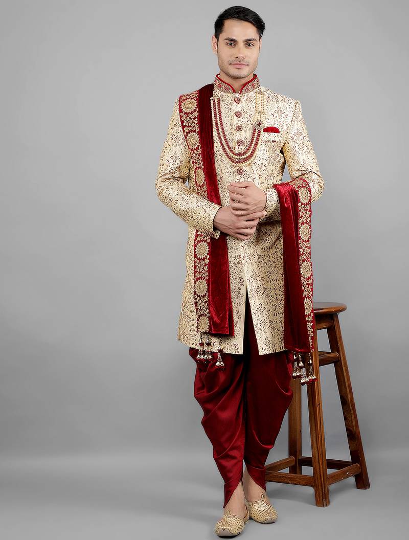  men's floral embroidered sherwani set