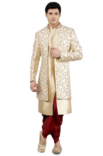 men's floral embroidered indowestern sherwani set