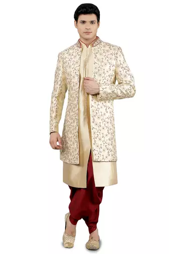 men's floral embroidered indowestern sherwani set