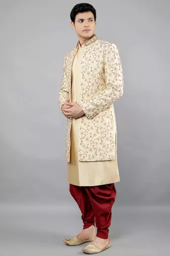men's floral embroidered indowestern sherwani set