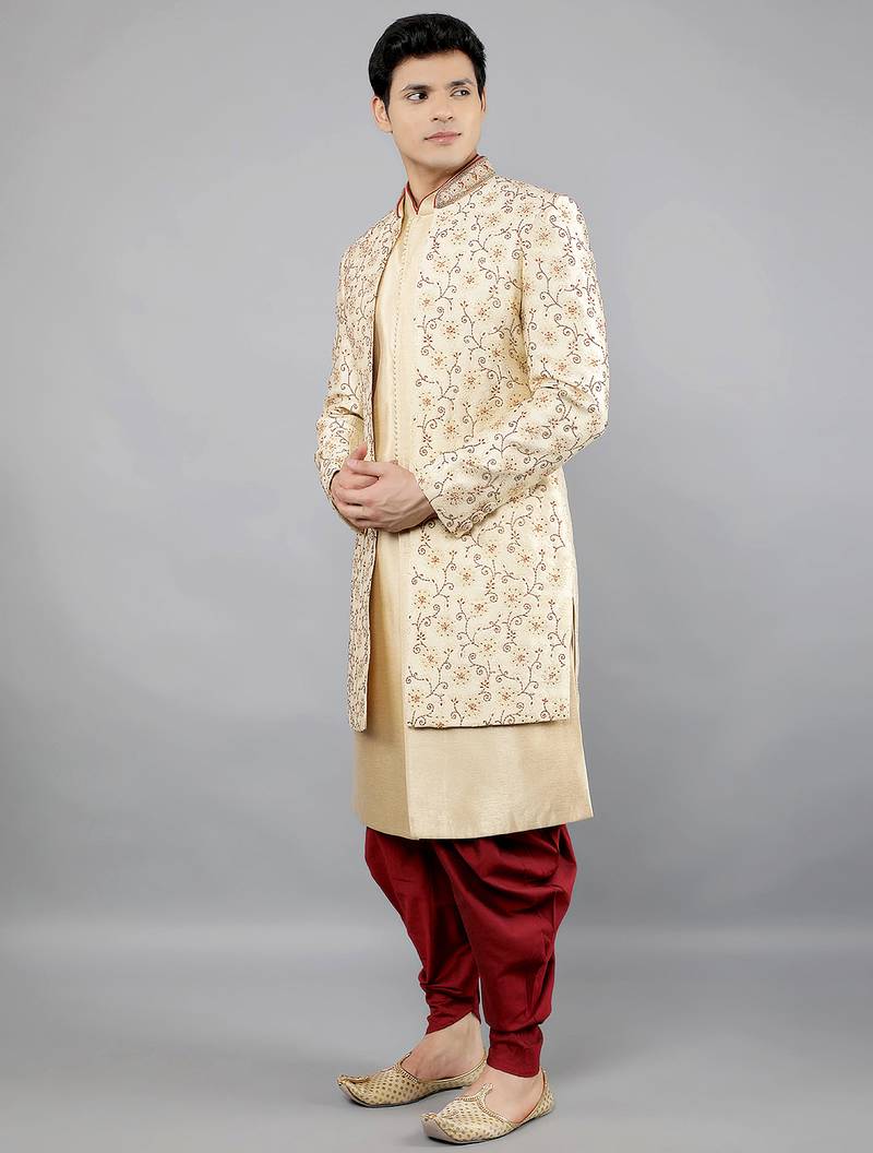 men's floral embroidered indowestern sherwani set
