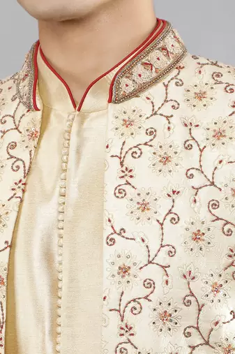 men's floral embroidered indowestern sherwani set