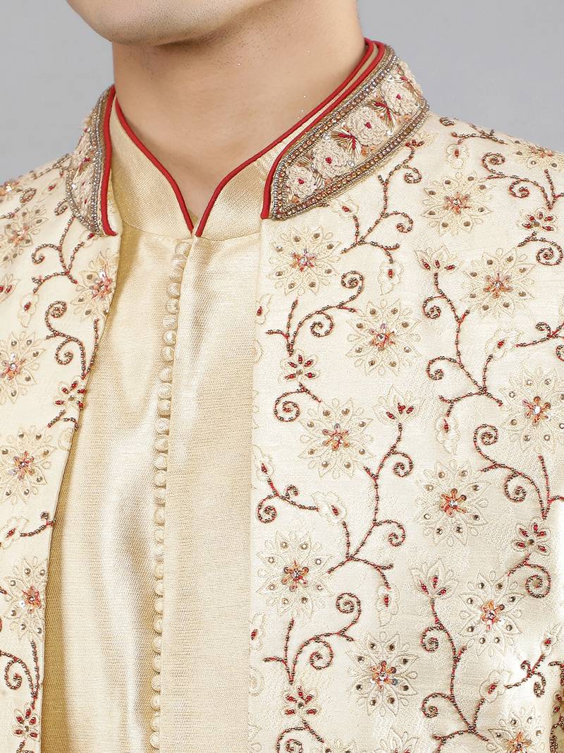 men's floral embroidered indowestern sherwani set