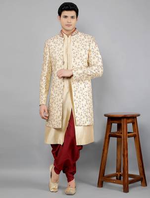 men's floral embroidered indowestern sherwani set 5