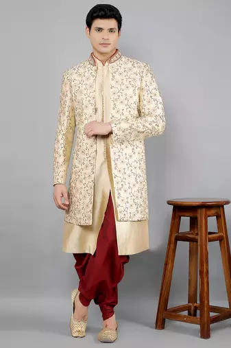 men's floral embroidered indowestern sherwani set