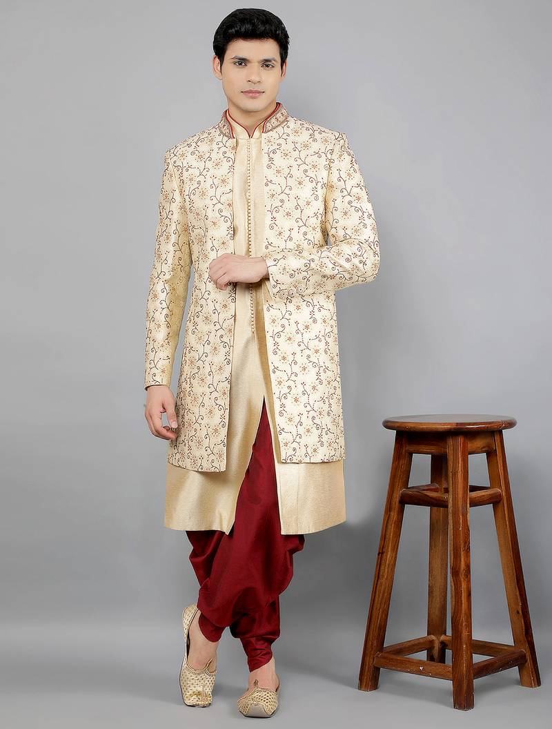 men's floral embroidered indowestern sherwani set