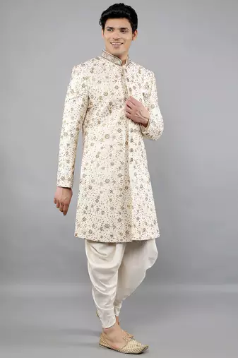 men's floral embroidered sherwani set