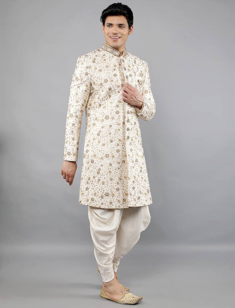 men's floral embroidered sherwani set