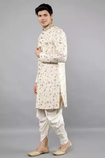 men's floral embroidered sherwani set