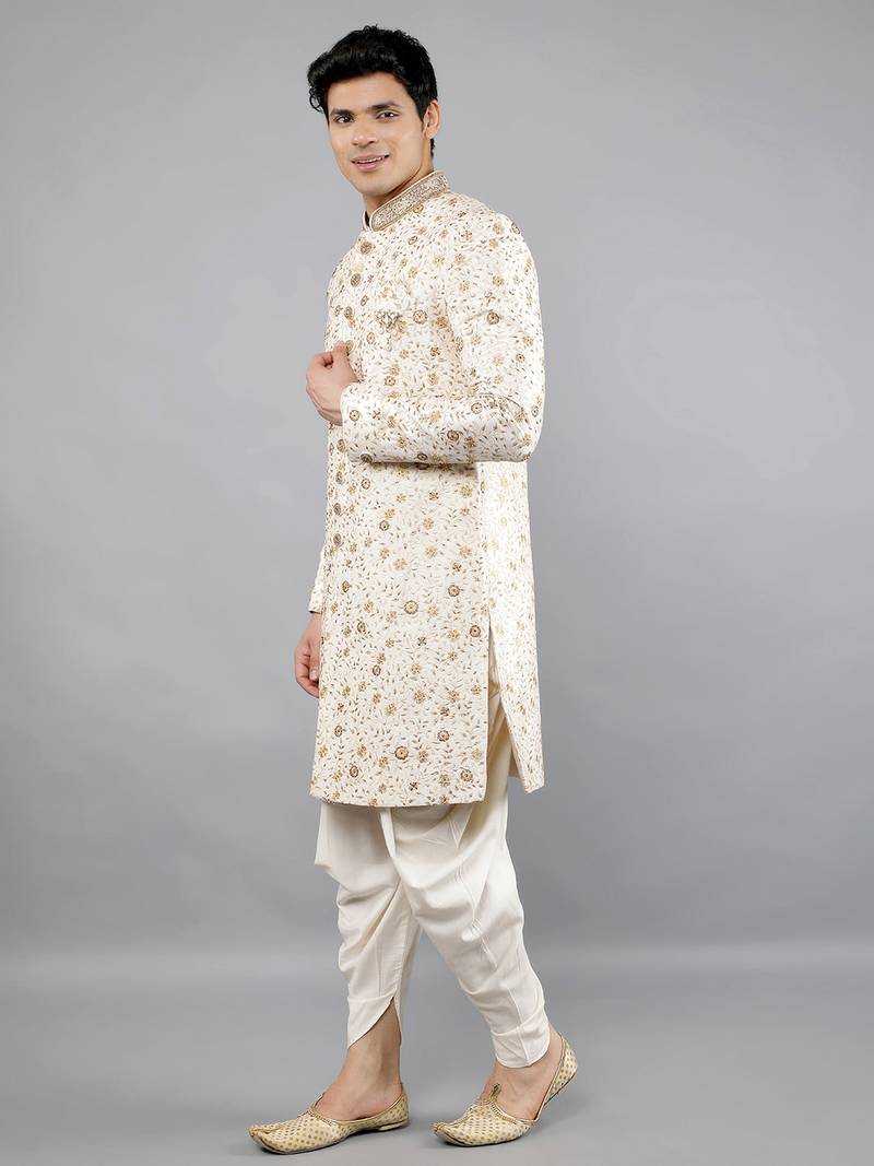 men's floral embroidered sherwani set