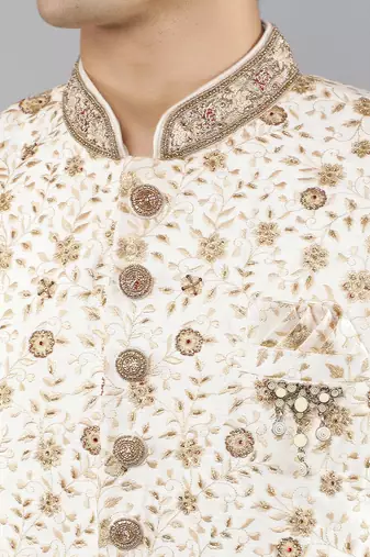 men's floral embroidered sherwani set
