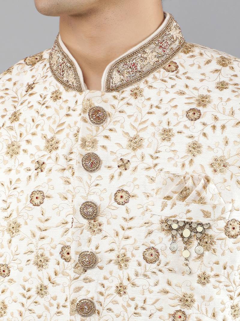 men's floral embroidered sherwani set