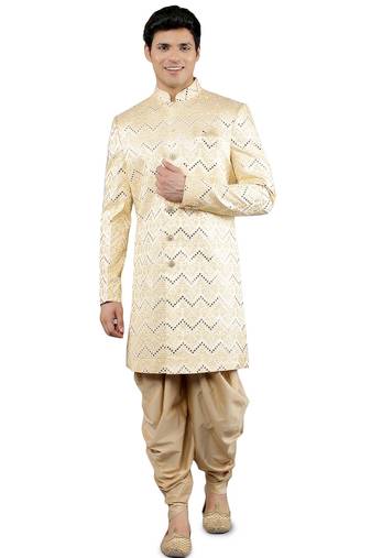 men's thread embroidered with mirror work sherwani set