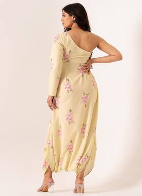 Light green cotton rayon floral printed one shoulder jumpsuit 2