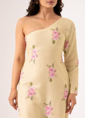 Light green cotton rayon floral printed one shoulder jumpsuit 3