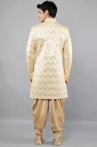 men's thread embroidered with mirror work sherwani set