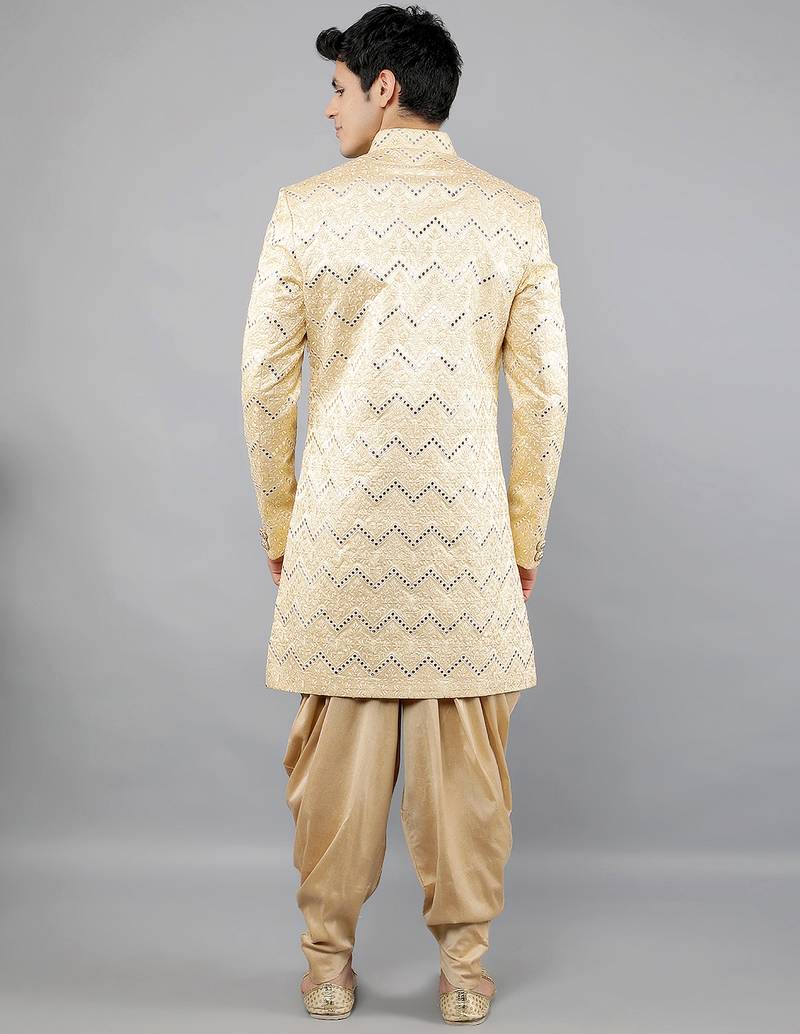 men's thread embroidered with mirror work sherwani set
