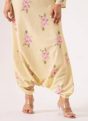 Light green cotton rayon floral printed one shoulder jumpsuit 4