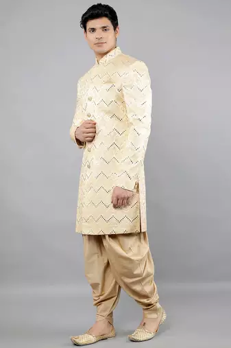 men's thread embroidered with mirror work sherwani set